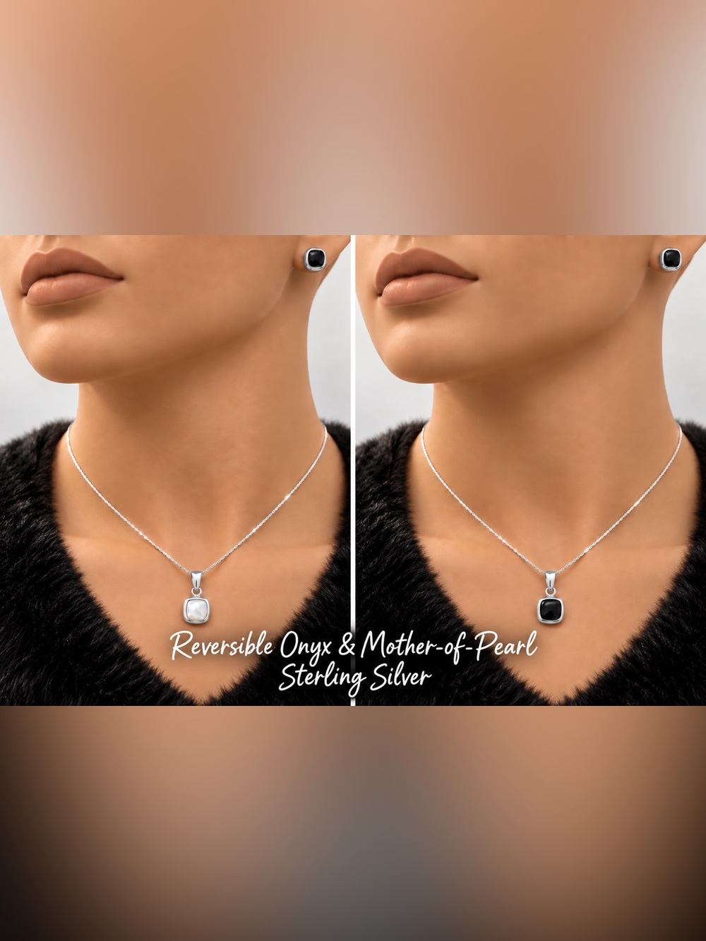 925 2pc Black Onyx & Mother of Pearl Necklace & Earring Set NWOT Indonesia